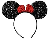 Medium Sparkly Shimmering Black Red Sequin Bow Minnie Mouse Disney Fancy Dress Party Ears Headband by DangerousFX