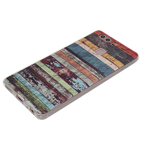 Funda Huawei P9 AllDo Carcasa Silicona Caucho Funda Transparente Clara Soft Slim Case Cover Bumper Carcasa Protectora Funda Blanda Suave Flexible Caja Ultra Delgado Ligero Casco Anti Rasgu  os Anti Choque - Grano de Madera Colorido