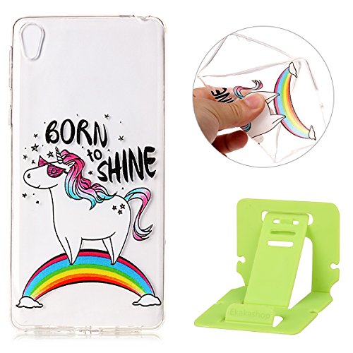 Sony Xperia L1 Silicone Case, Sony Xperia L1 TPU Case, Ekakashop Colourful Funny Cute Rainbow Horse Painting Pattern Soft TPU Silicone Rubber Gel Crytal Transparent Clear Back Case Cover for Sony Xperia L1 with 1 x Ekakashop Kickstand (Color Random), Rainbow Horse