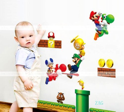 Decus 1 Bl. Super Mario Bros Für Raumdekor entfernbare wiederverwendbare Wandsticker Kinderzimmer Kindergarten Schlafzimmer Kunst Abziehbilder Wandtattoo toller Wandsticker 70cm x 50cm - 3