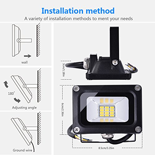 Set 2 Pezzi Faretti LED 2 12V DC Riflettori Bianco Caldo 10W 900 Lumen Fari Esterni Impermeabili IP65 Luce da Parete - 3