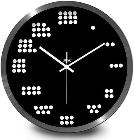 OKBO Large Black and White dot Mahjong Wall Clock 10 Incn/25 CM 12 Incn/30 CM 14 Incn/35 CM for Living Room, Bedroom, Coffee Shop and Kitchen - Silent Non Ticking Sweep Quartz Mechanism Big Round Metal Clock