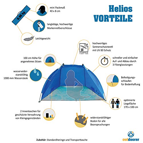 Outdoorer Strandmuschel Helios, blau, UV 60, extra leicht, Minipackmaß - 2