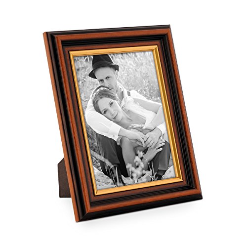 Bilderrahmen 10x15 cm Antik Dunkelbraun mit Goldkante Massivholz mit Glasscheibe inkl. Zubehör