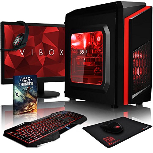 VIBOX Killstreak GS550-121 Komplett-PC Paket Gaming PC - 3,5GHz Intel i5 Quad Core CPU, GTX 1050 GPU, Super, Desktop Gamer Computer mit Spielgutschein, 22" HD Monitor, Gamer Tastatur & Mouse, Rot Innenbeleuchtung, lebenslange Garantie* (3,0GHz (3,5GHz Turbo) Superschneller Intel i5 7400 Kabylake Quad 4-Core Prozessor CPU, Nvidia GeForce GTX 1050 2GB Grafikkarte GPU, 8GB DDR4 2133MHz RAM, 1TB HDD Festplatte, 85+ Netzteil, F3 Rot Gehäuse, B250 Mainboard, Ohne Windows Betriebssystem)
