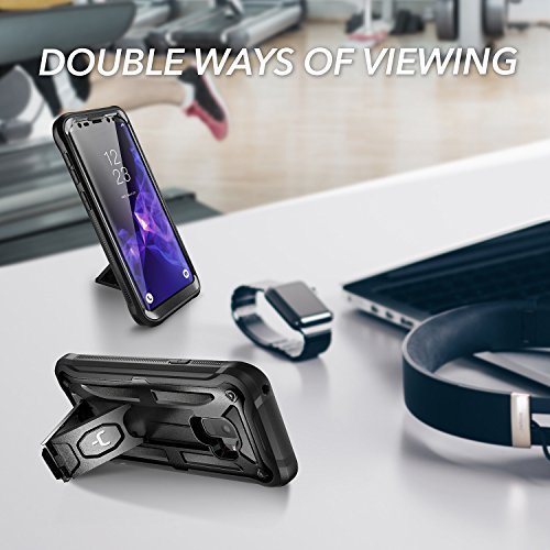 YOUMAKER Galaxy S9 Case, Heavy Duty Protection Kickstand with Built-in Screen Protector Shockproof Case Cover for Samsung Galaxy S9 5.8 inch (2018 Release)- Black