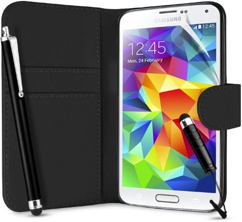 Supergets® Wallet Case for Samsung Galaxy S5 with Screen Protector, Stylus and Cleaning Cloth.