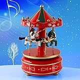 Lanlan Holz 4 Pferd Drehkarussell Figur Musik Box Kinder...