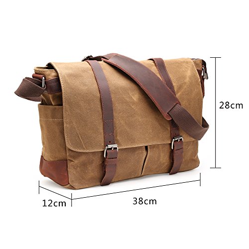 Messenger Bag H-ANDYBAG Waxed Canvas Herren Umh  ngetasche Passt 15 Zoll Laptop  Khaki 
