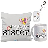 Sky Trends Ceramic Coffee Mug, Keychain and Cushion Cover with Filler Gift Combo for Sister (Multocolour, 30X30cm)