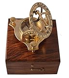 Zap Impex antike Sonnenuhr mit Kompass Nostalgie Messing Uhr in Holzkiste Holz Geschenk.