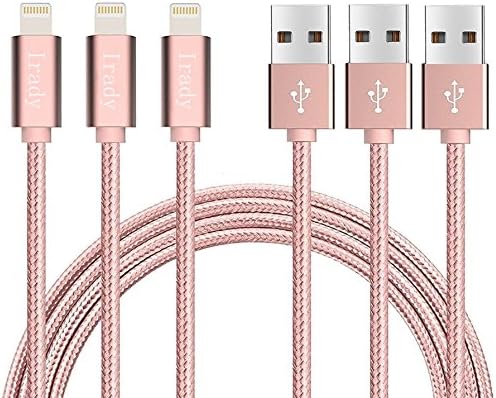 Lightning Cable,Irady 3Pack 3.3ft / 1M Nylon Braided USB Cord Charging Cable Charger for iPhone 7 6 6s, iPhone 7 Plus 6 Plus 6s 6, iPhone 5s 5 Se, iPad, iPod mini Air Pro iPod touch nano 7 and More, Pink