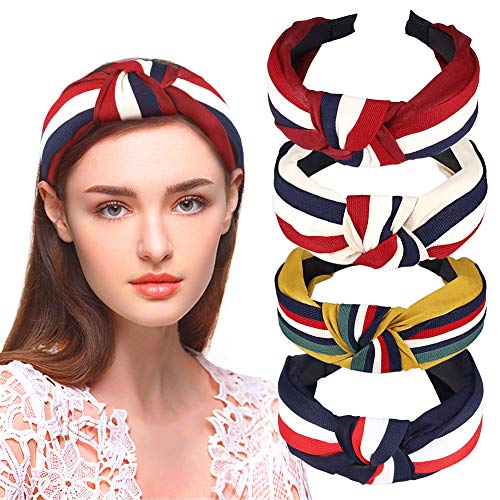 5 diademas para mujer, multicolor, a rayas, con nudo de cruz, accesorio para el pelo para mujeres