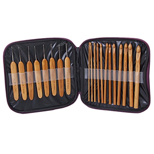 20 Stück Bambus Häkelnadeln Stricknadeln Set mit Etui
