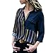 Produktbild Hanomes Damen pullover, Frauen Casual Gestreifte Cuffed Langarm V-Ausschnitt Button-Up Farbe Block Bluse Tops