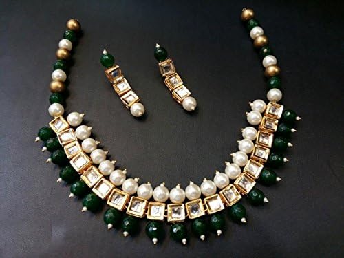 Imlistreet Indian Kundan Pearl Green Emerald Necklace Earring Traditional Wedding Wear Jewelry