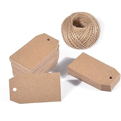 jijAcraft Lot de 100 étiquettes cadeau Kraft Marron 6,9 x 3,8 cm Craft Étiquettes avec corde Vierge Étiquettes avec ficelle de jute 100 pieds