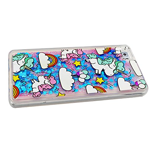 Funda Huawei P8 Lite  E-Lush Acr  lico Silicona Material Liquid Crystal  Bling Unicornio y Nube Purpurina llamativa Funda Protectora Suave Anti-rasgu  o y a Prueba de Golpes Bumper  Semi-transparent Quicksand  Ligero Funda para Huawei P8 Lite Azul