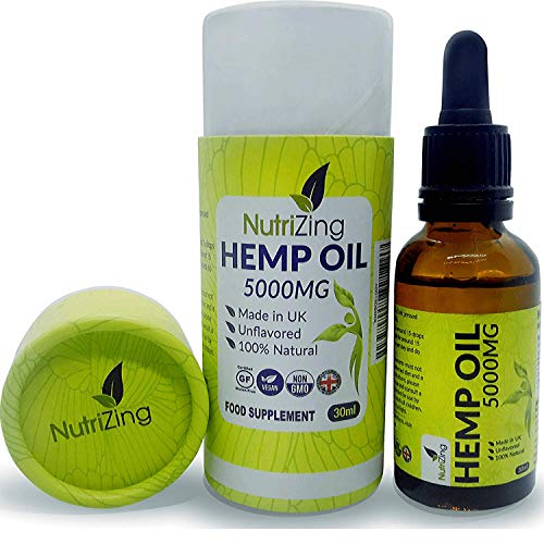 High Strength Hemp Oil Drops - 100% Pure & Natural - Vegan Source of Omega 3 - Made from Certified EU Hemp by NutriZing - for Your Mind & Body