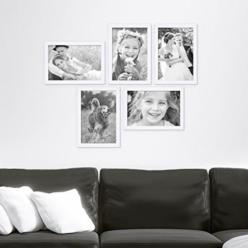 5er Bilderrahmen-Set 21×30 cm DIN A4 Photolini Basic Collection Modern Weiss aus MDF inklusive Zubehör / Bilderrahmen-Collage - 2