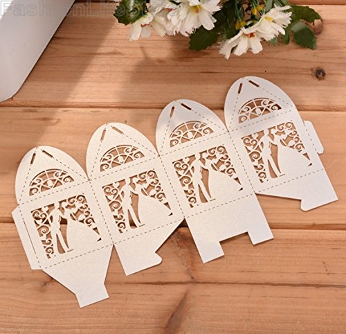 Lavinaya bunte Papierbox mit Motiv Braut und Bräutigam, für Hochzeit, Süßigkeiten, Party, 50 Stück, personalisierbar weiß - 7