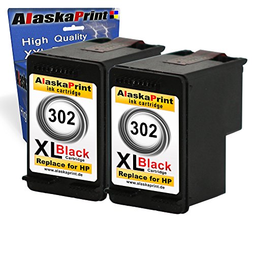 Alaskaprint 2x Tintenpatrone Kompatibel für Hp 302 XL 302XL Schwarz Black , BK HP DeskJet 1110 2130 3630 HP Envy 4520 e-All-in-One 4524 e-All-in-One HP OfficeJet 3830 4650 3800 Series 2xhp302BK