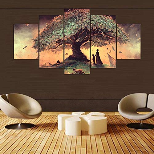Lxxzz HD Resumen Árbol de Deseos Lienzo Pared Art Pintura Mural, 5 Piezas Deseo y fe Impresión artística Imagen Corredor Oficina Decoracion de Pared,A,20 * 35 * 2+20 * 45 * 2+20 * 55 * 1