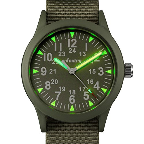 INFANTRY Herren Analoges Quarzwerk Armbanduhr Grn Sportuhr Outdoor Armee Militr Style Nylon Armband INFANTRY Herren Analoges Quarzwerk Armbanduhr Grn Sportuhr Outdoor Armee Militr Style Nylon Armband