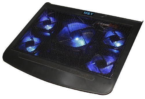 flach T5 Kühler mit 5x Lüfter Laptopküler Cooling pad Notbookkühler Laptopkühler für 14 / 15 / 17 ZOLL BLAUE LED