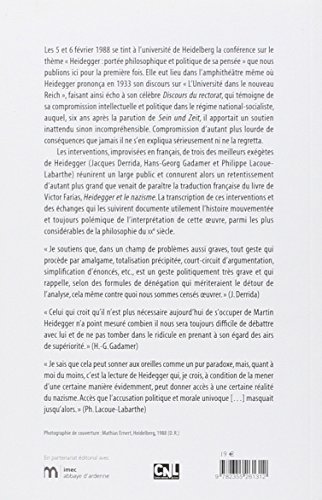 Book's Cover of La conférence de Heidelberg (1988) : Heidegger, portée philosophique et politique de sa pensée