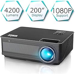 Proyector, WiMiUS Video Proyector 4200 Lúmenes Soporta Full HD 1080P Proyector LED 55000 Horas Proyector HD con 200" Pantalla, Proyector Cine en casa con el Interfaz HDMI/ USB/ VGA/ AV - Negro