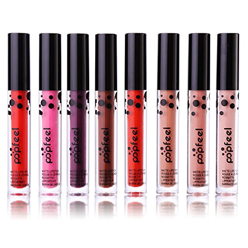 VALUE MAKERS® Matte Liquid Lipsticks, Set aus 8 verschiedenen Farben mit Aufbewahrungstasche – wasserfest, langanhaltend, cremig – 8er Pack Lippenstifte - 8