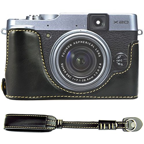 First2savvv XJPT-X20-D01S01 Gehäusehälfte präzise Passform PU-Leder Kameratasche Fall Tasche Cover für Fuji FujiFilm Finepix X20.X10 mit Kameragurt