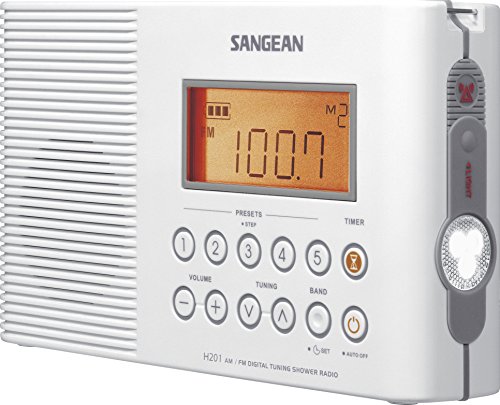 Sangean H201 tragbares Duschradio (UKW/-MW Tuner, wasserdicht, LED-Taschenlampe, Tragegriff) weiß - 2