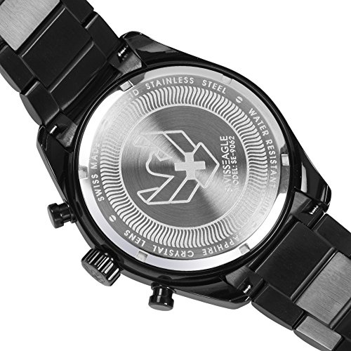 Swiss Eagle Men's Chronograph Engineer Field Quartz Watch with Black Dial Analogue Display and Black Stainless Steel Plated Bracelet SE-9062-88
