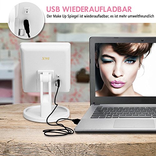 KYG USB Ladeanschluss Make up Spiegel 16 LEDs,Dimmerbar,Touch Schalter Schminkspiegel,batteriebetrieben Beleuchtet Kosmetikspiegel Weiß - 6