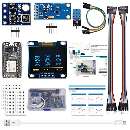 Preisvergleich Produktbild ESP8266 Wetterstation-Kit mit DHT11 Temperatur-Luftfeuchtigkeit BMP180 Atmosphärischer Druck BH1750FVI Lichtsensor 0,96 "OLED IIC Gelb-Blau-Anzeige für Arduino IDE IoT-Starter (Anleitung enthalten)