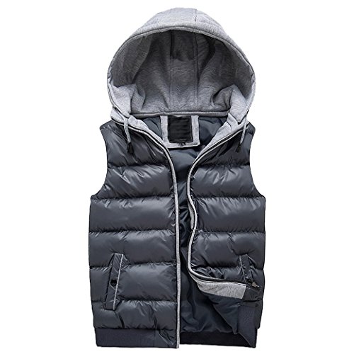 Tangda Herren Mnner Weste rmellos Winterjacke Weste Zip Up Outwear Unifarben Jacke Daunenweste mit Kapuze Gre L - Grau Tangda Herren Mnner Weste rmellos Winterjacke Weste Zip Up Outwear Unifarben Jacke Daunenweste mit Kapuze Gre L - Grau