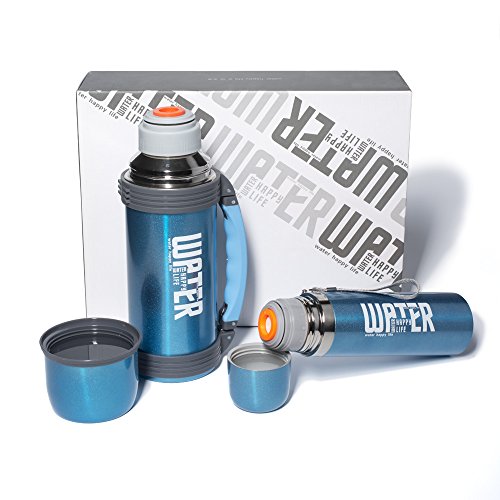 2er Set Thermosflaschen von Goodus - 1000ml / 1 Liter Isolierflasche und 500ml / 0,5 Liter Thermotrinkflasche im Set