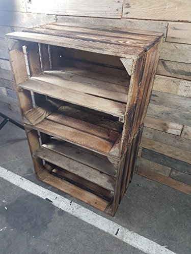 2 Stück GEFLAMMTE Holzkisten – Weinkisten – Obstkisten mit Zwischenregal von Cronenwerth - 4