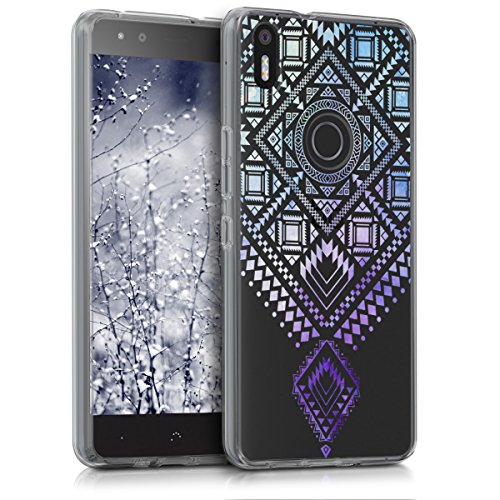 kwmobile Funda para bq Aquaris X5 Plus - Carcasa de  TPU  para m  vil y dise  o Azteca en  Azul Violeta Transparente 