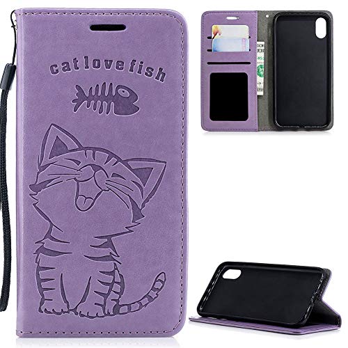 Preisvergleich Produktbild ZCXG iPhone XS Max Hülle,Weich Slim Madam Frauen Brieftasche Hülle Leder Magnet Ständer Katze Niedlich Kartenhalter Geldbeutel Kreditkartenhüllen Handyhülle iPhone XS Max Violett