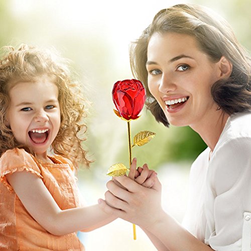 Rosen – Crystal Rosenknospe mit Gold 24K Stem – Beste Geschenk für Muttertag, Valentinstag, Muttertag, Jubiläum, Hochzeit, Geburtstagsgeschenk (rot) - 5