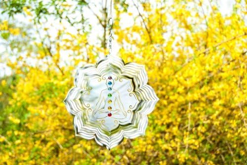 Berk Chakra Lotus Mobile Diameter 25 cm Stainless Steel with 7 Chakra Glass Baubles (Item Number: En 134)