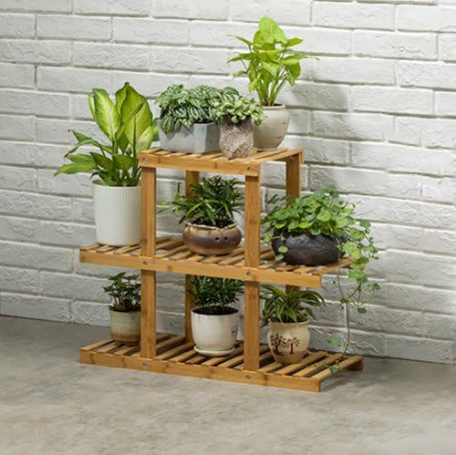 Piontth European Creative Bamboo Flowerpot Shelf Flower-Stand Storage Holders Home Decoration Potted Holders Plant Containers Eco Natural Balcony/Living Room