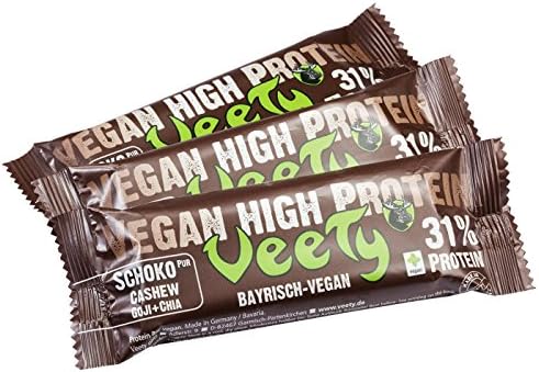 Veety - Vegan High Protein Bar 31% Choc Pure - Superfood (Goji, Chia) Rice Pea Protein Vegan Natural Raw Made in Bavaria, 3 x 48g