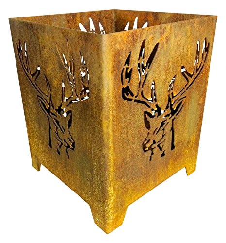 Feuerkorb Feuertonne Feuerschale Feuerstelle Rost mit Hirsch 50x40x40cm