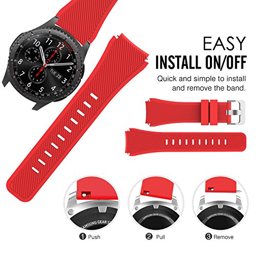 MoKo Samsung Gear S3 Frontier / Classic / Moto 360 2nd Gen 46mm Watch Armband – Silikon Sportarmband Uhr Band Strap Erstatzband Uhrenarmband für Samsung Gear S3 Classic Samrtwatch, Rot (Nicht für Gear S2 Classic) - 8