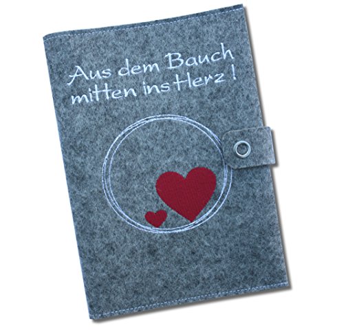 Mutterpasshülle Deluxe „Aus dem Bauch mitten ins Herz!“ mit extra Fächern und Verschluss aus 100% Wollfilz – in deutscher Handarbeit gefertigt – - 2