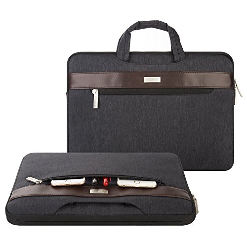 MOSISO Polyester stoßfeste Laptop Hülle Tasche Umhängetasche mit Horizontaler PU Streifen für 14-15.6 Zoll MacBook Pro 2016, MacBook Pro, Notebook Computer, Schwarz - 2